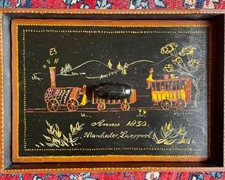 Item 354:  Antique English Hand Painted Document Box with Fitted Insert - 21"l x 15"w x 2.75"h: $95