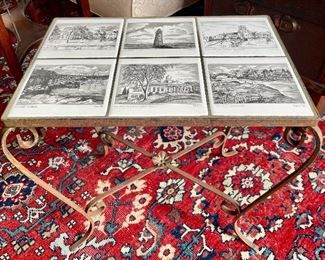 Item 360:  Vintage "Cohasset" Tile Top Table with Metal Base -19"l x 12.75"w x 19"h: $65