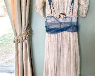 Item 363:  Phenomenal Antique Dress with flowers and blue accents: $125