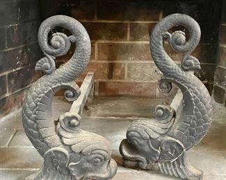 Item 373:  Antique Bradley & Hubbard Style Fish Andirons - 17" x 13.5":  $250