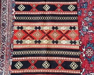 Item 378:  Antique Swedish Weaving Runner/Wall Hanging Red, Black, Grey and Ivory - with fringe - 25.5" x 91" : $375