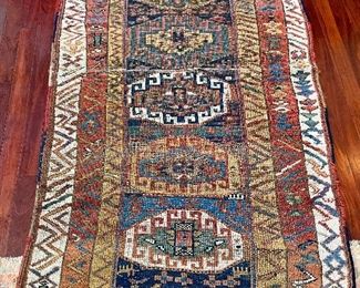 Item 413:  Antique, long rectangular rug, white border - 93" x 51.5": $345