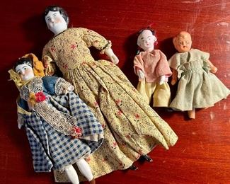 Item 384:  Set of 4 Antique Dolls doll on right has had her feet amputated: $32