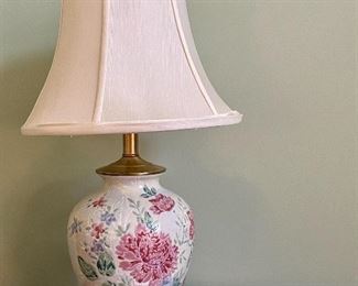 Item 385:  Pretty pink and white lamp - could use a new shade -  22": $48