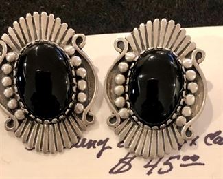 Item 426:  Sterling & Onyx Clip Earrings:  $45