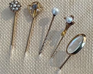 Item 335:  Set of 5 Antique 14K Stick Pins: $295