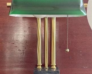Item 459:  Vintage Banker's Lamp, green glass shade and heavy marble base - 18.5": $75