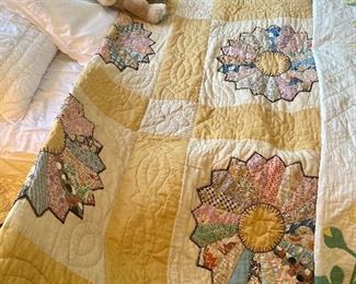 Item 476:  Vintage Handmade Yellow Quilt 79" x 102": $125