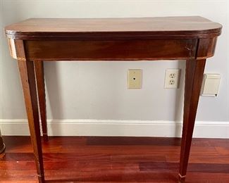 Item 37:  19th c inlaid card table - 34.75"l x 17.25"w x 28.5"h: $295