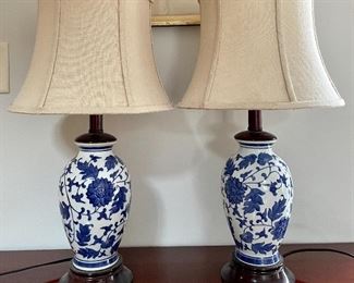 Item 510:  Vintage blue and white lamps - 24": $85 for pair