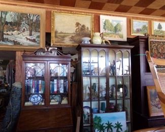 ASSORTED ART WORK PLUS CABINETS FULL.