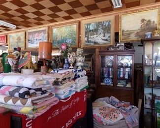 QUILTS, CABINETS AND ARTWORK.