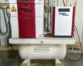 2017 Denver Gardner L4-5A Fixed Speed Rotary Screw Air Compressor With Compressed Air Dryer, Model RNC25A2C1N1F, Mounted On A Horizontal Receiver Tank, 3 Phase