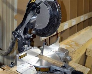 DeWalt 12" Compound Miter Saw Model DW715, On Wood Stand, 31.5" x 24" x 23"