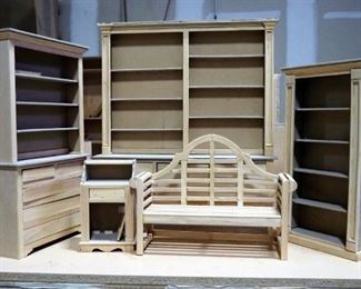 Salesman Sample Size Furniture, Including Dresser With Hutch, Buffet With Hutch, Secretary, Bench And Bookcase, Tallest Measures 24.5"