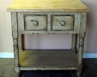 Solid Wood Distressed Finished Accent Table, With Drawers, 36.25" x 36.25" x 24"