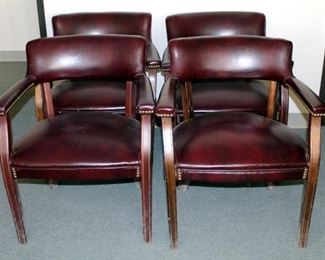 Upholstered Office Arm Chairs, With Brass Nail Head Trim, Qty 4