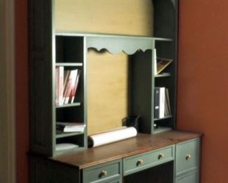 Solid Wood 7 Drawer Desk With Hutch, 97" x 66" x 24"