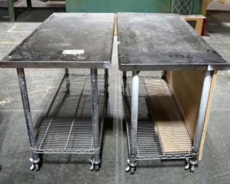 Seville Classics Stainless Steel Rolling Tables With Lower Shelf, Qty 2, 33" x 49.5" x 24"