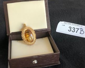 GORGEOUS 14KT GOLD PENDANT WITH CARVED CITRINE