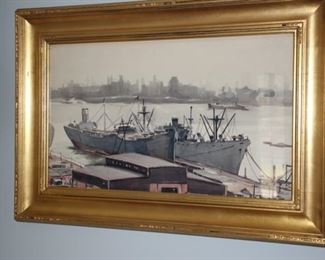 Marge Picard watercolor of the Brooklyn Harbor
