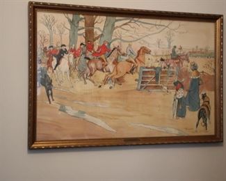 "Breaking Cover" C. Hall after Aldin hunt water color