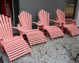 4 "flamingo pink" wood Adirondack chairs & ottomans
