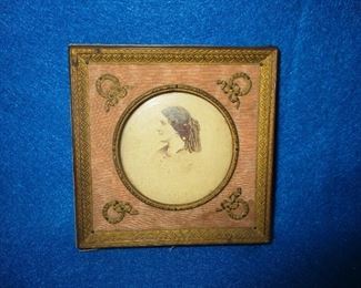 FRENCH ORMOLU TRIMMED PICTURE FRAME W/ PINK SATIN