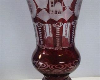 EGGERMANN CZECH RUBY CUT TO CLEAR VASE