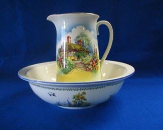 COTTAGE VICTORIAN ENGLISH WASH BASIN AND PITCHER