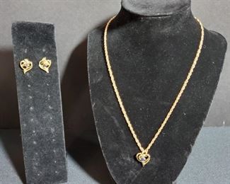 https://ctbids.com/#!/description/share/721123 Beautiful Sapphire necklace and matching earrings. Authenticity of stones and metal unknown. Necklace length 18"