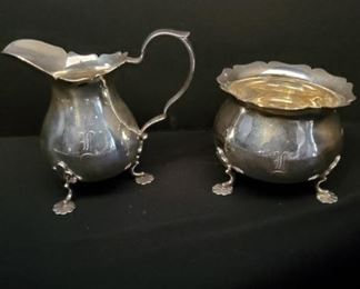 https://ctbids.com/#!/description/share/721058 Beautiful 2 piece Schroth sterling silver with "L" engraved monogram. Creamer 5.7oz 4x5" Bowl 5.5oz 3x3.25". Goes great with sterling silver tray in this sale.