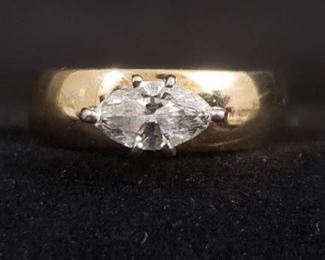 https://ctbids.com/#!/description/share/721133 **There is a reserve of $500 on this ring. If the ring does not meet the reserve, the owner has the option to accept or decline the highest bid.**
Breathtakingly beautiful marquise cut diamond solitaire set in an east-west fashion in a 10k yellow gold comfort fit band. The size 7 band is 1/4" wide. The diamond is approximately 3/4 carat with a clarity rating of I1 and color rating of H. Approximate retail value $1,950. Information provided by a gemologist at Windsor Jewelers in Augusta, GA. **By placing a bid on this ring, you are agreeing to purchase it if you are the highest bidder. Please do NOT bid on any item if you do not intend to complete the purchase should you be the highest bidder.**