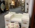 Antique white and gray vanity, includes stool.