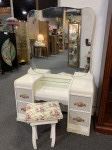 Antique white and gray vanity, includes stool.