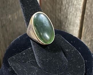 Sterling Silver & Jade Ring - size 9.5