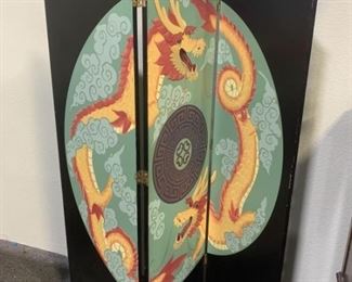 Room divider with hand painted oriental dragon design. Few scratches but still nice piece.
