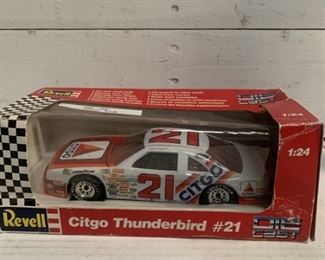 Die cast NASCAR Citgo Thunderbird #21 Model. Packaging is worn but model is in good condition.