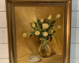 Oil on Canvas Floral Yellow in gilt frame