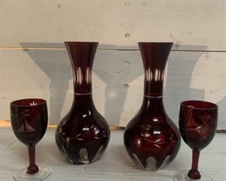 Antique Ruby Cut to Clear Bohemian Vases