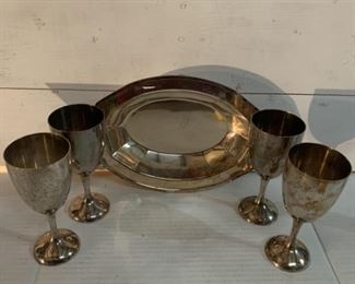 Vintage Silver Plated Goblets and Bowl