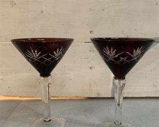 Pair of Amethyst Cut to Clear Goblets