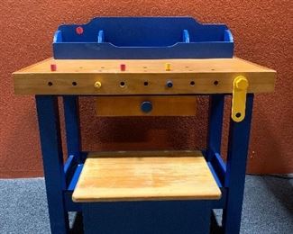 Child's stool and pegboard work bench