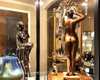Emile Pinedo Nude before Cheval Mirror bronze sculpture.  Fantastic!