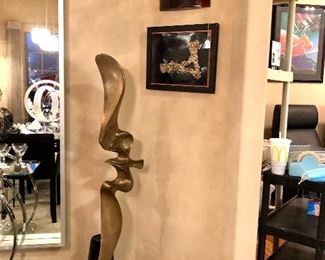 Beautiful brass seagull sculpture, glass wall art-needs a light behind it-beautiful!