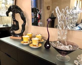 Klara Severs abstract woman's face.  Ryno bud vases, Murano glass vase, and more.