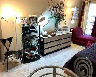 Modern dresser with 2 matching nightstands.  