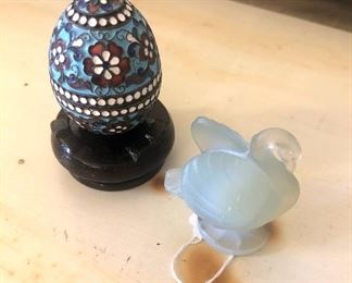 Antique Russian signed AK 84 silver cloisonné egg-2 piece. Sabino glass swan