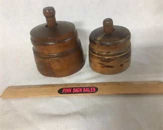 Butter molds. One is one pound and the other is half pound. Both have carving on the insert to decorate the top of the butter. See pictures for details.