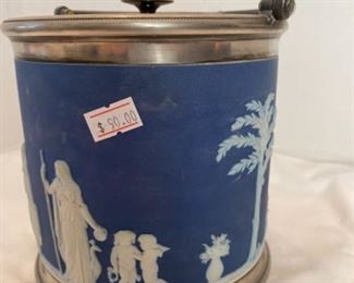 #9 - $90 Wedgwood blue cobalt Jasperware ice pail bucket with lid 